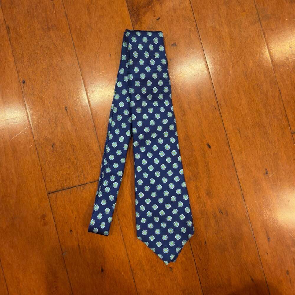 Kiton Napoli Blue Floral Medallion 100% Silk Necktie